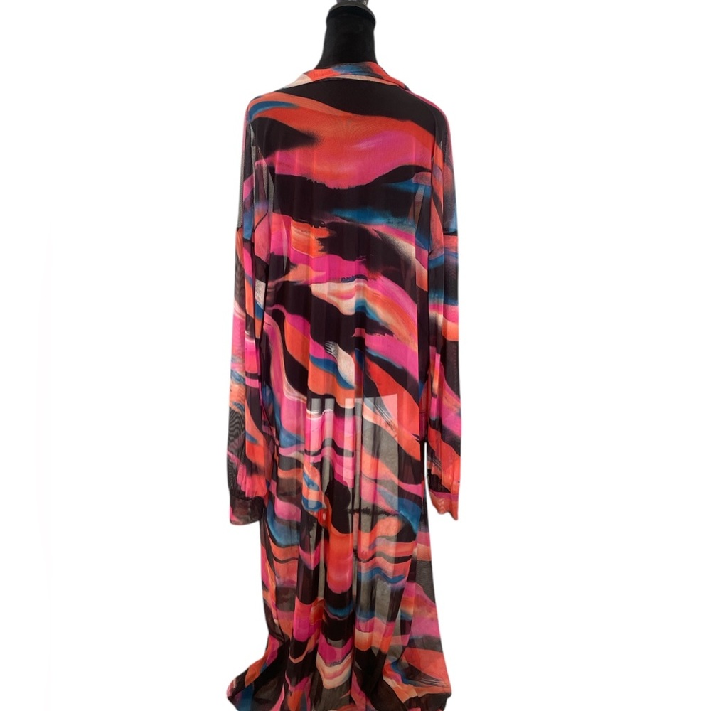 Multi colored Colorful Long Sheer Button-Up Shirt,Dress,Top,Bathing suit cover - Picture 2 of 10
